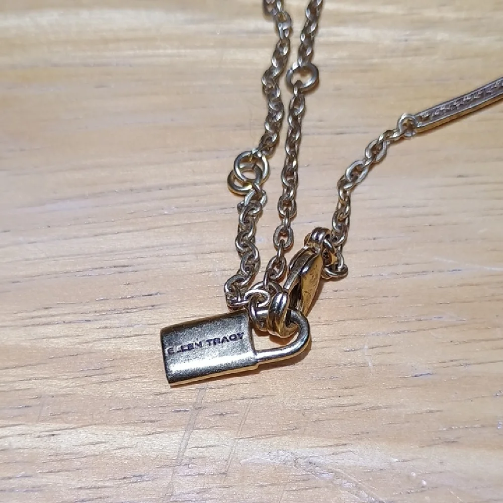 Ellen Tracy Cream Stone Pendant Necklace with Gold-Tone Chain